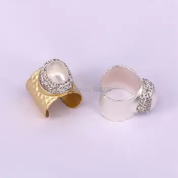 6PCS Prírodné perly krúžok nepravidelný pearl pripraviť cz okolo módy pearl zlatá / strieborná farba krúžok nastaviteľné módne šperky