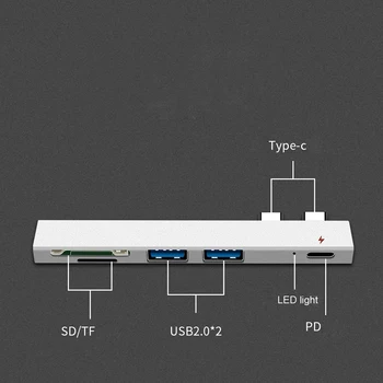 7 v 1, USB Čítačku Karty Adaptéra Typ C Kábel, SD / Micro SD TF PD Nabíjačku Pripojenie Smart Pamäťovú Kartu pre Macbook Pro Typ-C Port