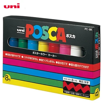 8 Ks/Veľa Uni Posca PC-8K Paint Marker-Široké Tip-8 mm 8 farieb nastaviť