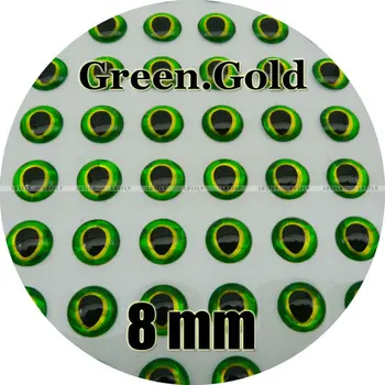 8 mm 3D Zelená.Zlato / Veľkoobchod 600 Mäkká Tvarovaná 3D Holografické Ryby Oči, Lietať Viazanie, Prípravok, Lákať, Takže