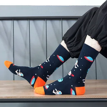 8pair Česanej Bavlny Módne Hip Hop Muž žena Ponožky Harajuku Skateboard vesmíru Šťastný Ponožky Zábavné Sokken dropshipping