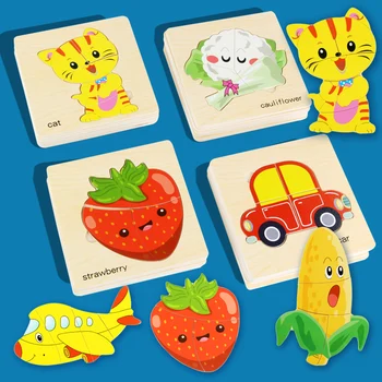 8Pcs Cartoon Drevené Zvierat a Prepravu 3d Puzzle Skladačka Drevené Hračky Pre Inteligencia Deti dieťaťa Skoro Vzdelávacie Hračka