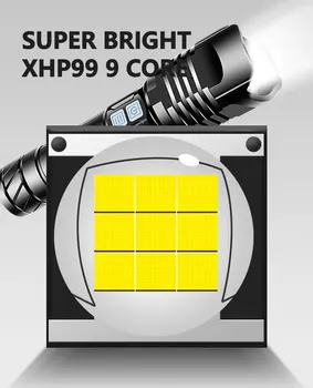 90000LM najsilnejší XHP99-9core LED Baterka Taktické nepremokavé Pochodeň 3modes XHP90 Zoomovateľnom Poľovnícke táborenie lampa používať 26650