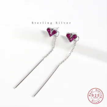 925 Sterling Silver Jednoduché Červené Láska Strapec Náušnice Ženy, Nový Dizajn Profesionálne Nosiť Šperky, Doplnky, Priateľku, Darček