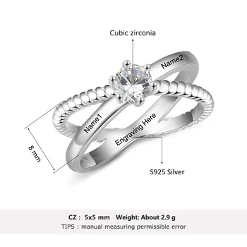 925 Sterling Silver Osobné Vyryté Krúžky Vlastný Zmysluplný Názov, Prstene pre Ženy s CZ Kameň Módne Šperky