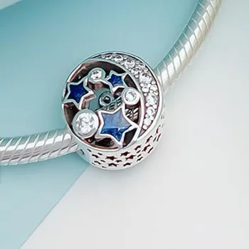 925 Sterling Silver Perličiek Krásne Smalt Hviezdy A Mesiac Korálky Fit Ženy Pandora Náramok & Náhrdelník Diy Šperky