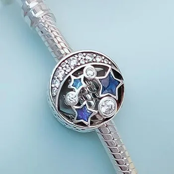 925 Sterling Silver Perličiek Krásne Smalt Hviezdy A Mesiac Korálky Fit Ženy Pandora Náramok & Náhrdelník Diy Šperky