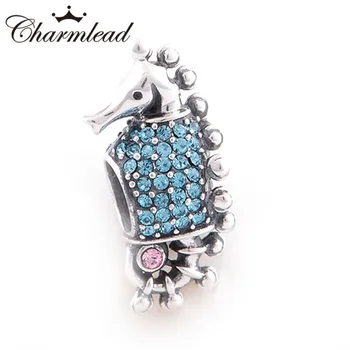 925 Sterling Silver Perličiek Modrá Pripraviť Seahorse Kúzlo Korálky DIY Lady Náramky Šperky