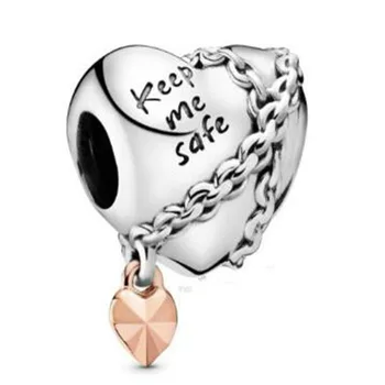 925 Sterling Silver Perličiek Rose Gold Reťazec v tvare Srdca Korálky Fit Ženy Pandora Náramok & Náhrdelník Diy Šperky