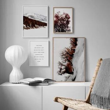 Abstrakt Snehu scény Lesa Citácie Strom Wall Art Plátno na Maľovanie Nordic Plagáty A Potlačou obrazov na Stenu Pre Obývacia Izba Dekor