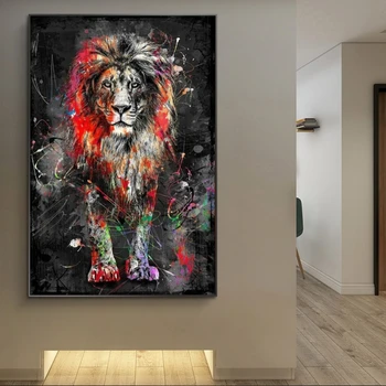 Abstraktné, Farebné Lions Plátne, Obrazy na Stenu, Umenie Plagáty a Tlač Moderného Umenia Zvierat Stenu Obrázok Cuadros pre Home Decor