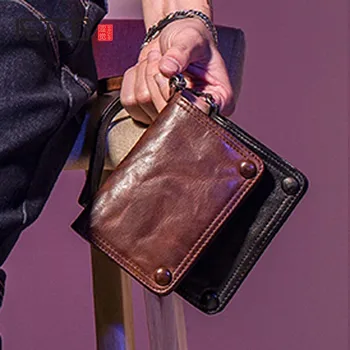 AETOO Retro kožené peňaženky muž ovčej krátke multi-funkčné trendy osobnosti mladých mužov peňaženky vertikálne