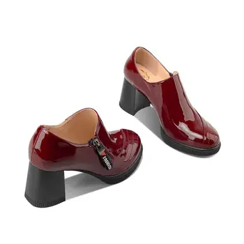 ALLBITEFO veľkosť 33-42 červené víno módne reálne pravej kože ženy, podpätky, topánky sexy Nepremokavé platformu vysokom podpätku topánky, vysoké podpätky
