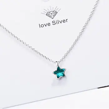 ANENJERY 925 Sterling Silver Nové Jednoduché Módy Ocean Blue Crystal Malá Hviezda Náhrdelník Pre Ženy, Dievča Šperky S-N246