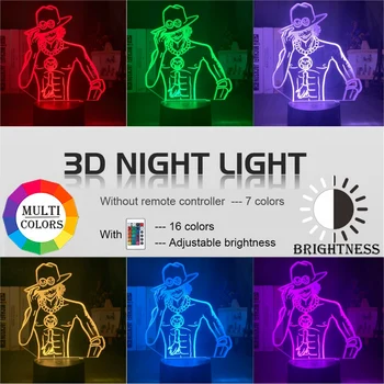 Anime Jeden Kus Portgas D Ace 3d Ilúziu Nočné Svetlo Led Farby Nočného Detskej Spálne Dekorácie v Pohode, USB Lampa