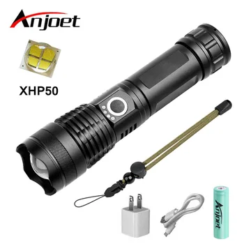 Anjoet xhp50 silný Taktická baterka usb Zoomovateľnom svetlo LED baterkou 18650 26650 Nabíjateľnú batériu, Outdoor, lov, Lov