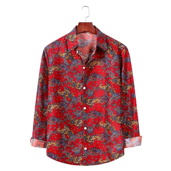 Aoliwen značky male Vintage Hip Hop Streetwear Tričko Mužov Tlač s dlhým Rukávom Letné Kvetinové Voľné Havajské Košele Multicolor tričko