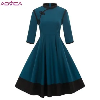 Aovica 3XL 4XL Plus Veľkosť Ženy Oblečenie Pin UP Vestidos Jeseň Zima Retro Bežné Strany Župan Rockabilly 50. Vintage Šaty