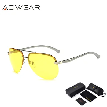 AOWEAR bez obrúčok Night Vision Okuliare Mužov Polarizované Bezpečné Nočné Jazdy Okuliare Okuliare Muž UV400 Žlté slnečné Okuliare Gafas De Sol