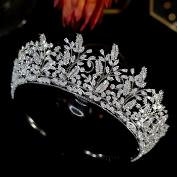 ASNORA Nový Flash Barokový Zirconia Crystal Listová Koruna Nádherné Luxusné Headdress Svadobné Svadobné Doplnky do Vlasov A01013