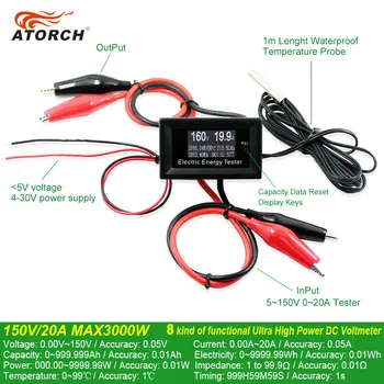 ATORCH DC minimálne napätie 150 20A Aktuálne Metrov digitálny voltmeter ammeter napätie amperimetro watt metercapacity tester indikátor lcd monitor