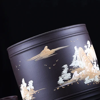 Autentické Yixing Fialová Hliny Čaj Plechovky Ručne Maľované Krajiny Čaj Caddy Puer Tortu Skladovanie Kanister Zapečatenej Krabice Vintage Domova