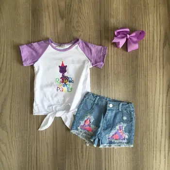 Baby dievčatá šaty dievča letná party oblečenie, džínsy šortky dievčatá dinosaura tričko zodpovedajúce luk