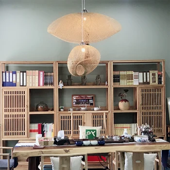Bambusové Ratan Wicker Vlna Tieni Prívesok Svetlo Vintage Japonský Lampa Pozastavenie Domáce Vnútorné Reštaurácia Jedálenský Stôl Osvetlenie Miestnosti