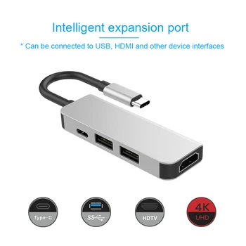 Basix USB-C HUB Typ C, HDMI 4K Rozbočovač USB 3.0 Adapter PD Nabíjací Port pre MacBook Pro Samsung Galaxy S8 Huawei P20 Usb C Hub