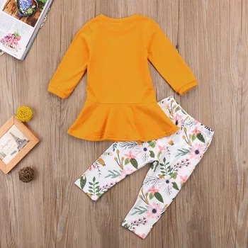 Batole Detské Dievčenské Tričko s Dlhým Rukávom + Kvetinový Nohavice, Oblečenie 2020 Jeseň 3-8 Rokov Deti Deti Dvoch-dielny Oblek Oblečenie Darček