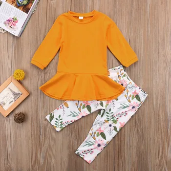 Batole Detské Dievčenské Tričko s Dlhým Rukávom + Kvetinový Nohavice, Oblečenie 2020 Jeseň 3-8 Rokov Deti Deti Dvoch-dielny Oblek Oblečenie Darček
