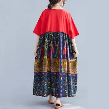 Bavlnená posteľná bielizeň plus veľkosť vintage kvetinový ženy príležitostné voľné dlhé letné slnko šaty elegantné oblečenie 2021 dámske šaty sundress