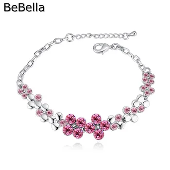 BeBella jarné kvetinové kúzlo reťazca náramok s českými kryštálmi pre ženy, dievča módne šperky priateľka Vianočný darček