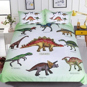 BeddingOutlet Dinosaura Rodiny posteľná bielizeň Nastaviť pre Deti Cartoon Posteľ Kryt Jeden Chlapci Perinu Nastaviť Jurský Potlačené Obliečky
