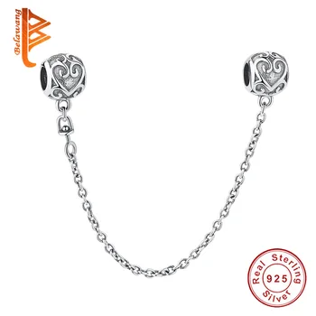 BELAWANG 925 Sterling Silver Láska Spojenie Bezpečnosti Reťazca Kúzlo Fit Pôvodné Pandora Prívesky Náramok Šperky robiť