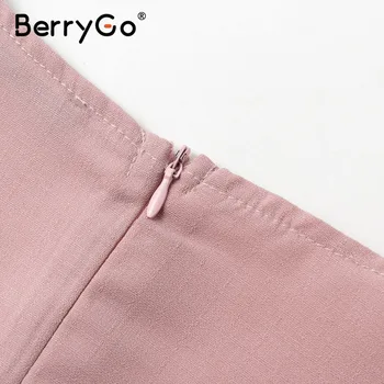 BerryGo Dlhý rukáv prehrabať ružová ženy šaty Vysokej wasit letné šaty elegantné tvaru streetwear elegantné dámy krátke party šaty 2020