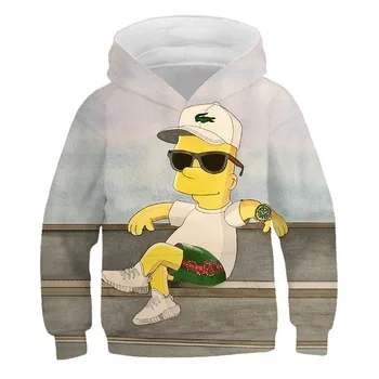 Bežné bunda s klobúk The Simpsons 3D Tlač Hip Hop dlhý Rukáv Chlapec a dievča Zábavné hoodie Dieťa dieťa Harajuku Mikina Top