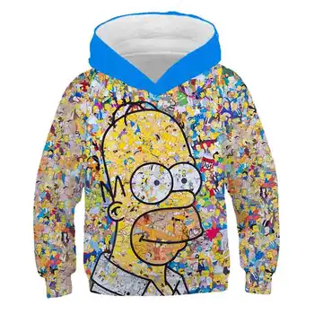 Bežné bunda s klobúk The Simpsons 3D Tlač Hip Hop dlhý Rukáv Chlapec a dievča Zábavné hoodie Dieťa dieťa Harajuku Mikina Top
