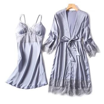 Bežné Odev Čipky Sexy Kimono Šaty Saténové Ženy, Svadobné Šaty, Nastaviť Intímne Bielizeň Letné Nový Domov Oblečenie Spánku Nastaviť