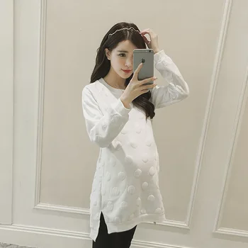 Biela Materskej Šaty Jeseň Zima Tehotenstva, Oblečenie pre Tehotné Ženy 3D Vlna Bod Materskej Oblečenie Plus Materská Šaty