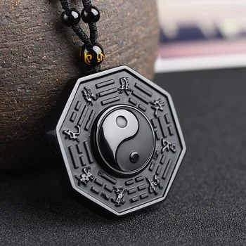 Black Prírodné Obsidian Čínsky Štýl, Yin Yang Náhrdelník Prívesok Pre Mužov, Ženy Prívesok Jemné Šperky Strany Darček