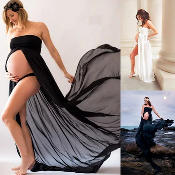Black White Sexy Materskej Šaty pre fotenie Fotografovanie Rekvizity Ženy, Tehotenstvo Šaty Čipky Dlho bez Ramienok Maxi Šaty