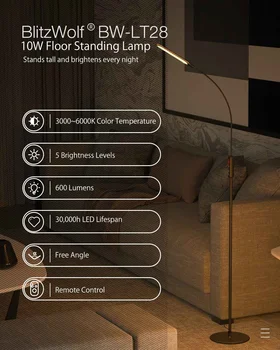 BlitzWolf BW-LT28 Smart Home 10W Poschodí Flexibilné Stojaca Lampa stolná Lampa S 5 Úrovňami nastavenia Jasu A Diaľkové Ovládanie AC100~240V