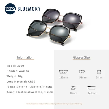 BLUEMOKY Ženy Polarizované slnečné Okuliare Ultralight CR39 UV400 Jazdy Slnečné okuliare 2020 Vysokej Kvalite Ročníka Nadmerné Slnečné Okuliare