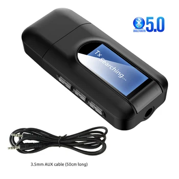 Bluetooth 5.0 Audio Prijímač Vysielač s 3,5 mm LCD Displej 3.5 AUX Stereo konektorom USB Bluetooth Adaptér pre Auto, PC, TV Headset