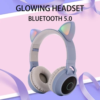 Bluetooth 5.0 Headset Mačka Ucho Bezdrôtové LED Svetlo, Mobilné Telefóny, Slúchadlá Stereo Hudobné Slúchadlá Dievča, Dcéra Headset pre PC