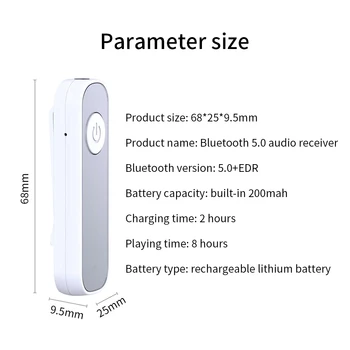 Bluetooth 5.0 Prijímač 3,5 mm Jack pre Slúchadlá, AUX Auto Reproduktor Ontvanger Vysielač Audio Music Bezdrôtová Klip Adaptér