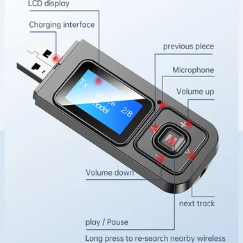 Bluetooth 5.0 Prijímač Vysielač Audio Adaptér LCD Displej 3.5 mm Aux Bezdrôtový Stereo Hudby Adaptér Pre TV, PC a Auto Reproduktorov