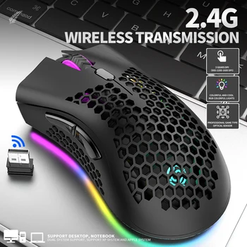 BM600 2.4 GHz Wireless Gaming Mouse USB Nabíjateľné 1600DPI Nastaviteľné RGB Podsvietenie Duté Z Plástu Office Hráč Myší