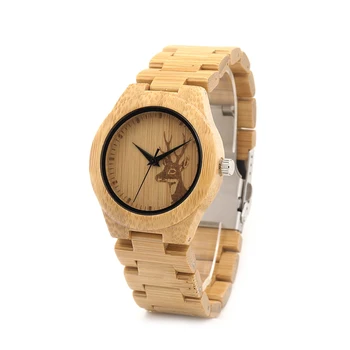 BOBO VTÁK V-E04 Pánske Dámske Drevené Hodinky Vyryté Jeleň Design Bamboo Dial Dámske Náramkové hodinky Quartz reloj de los hombres